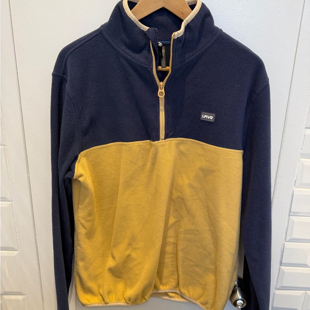 Men’s Navy and Yellow Quarter-zip fleeced Sweater